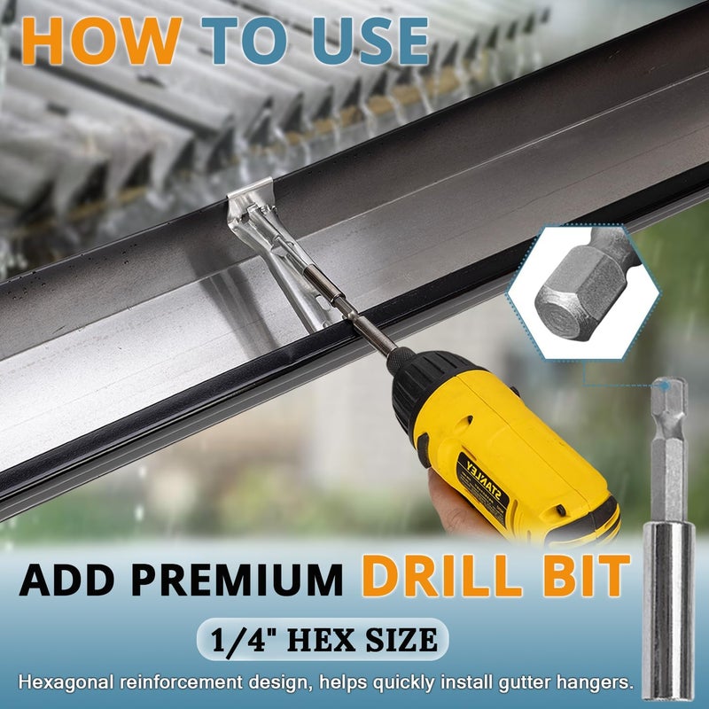 HIMIRICH 5 Inch Roofing Gutter Hangers, Quick Screw Hidden Gutter Support Brackets for Repairing Sagging 5 Inch K-Type Aluminum Gutters, Gutter Clips Comes with 1/4”Hex Drill Bit, 20 Pack - Image 4